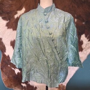 Norm Thompson Green Brocade Blouse